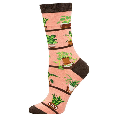 Houseplant  women's bamboo  salmon crew socks