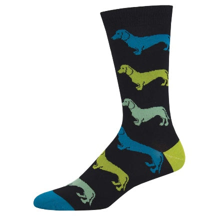 Dachsund mens bamboo crew socks blue