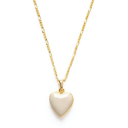 beige enamel heart locket on gold  Figaro chain