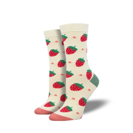 Strawberry cream bamboo women's crew socks