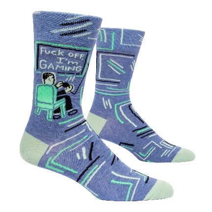 Fuck off Im gaming mens crew sock in blue