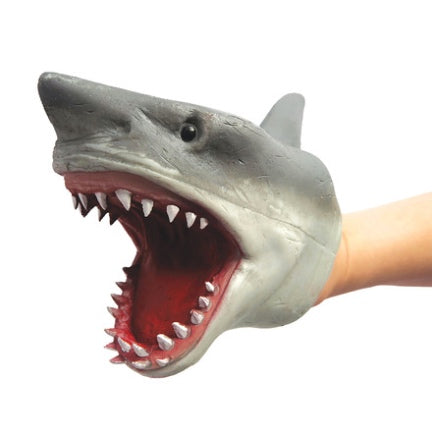 Gray rubber shark hand puppet big teeth