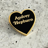 Audrey Hepburn Heart Enamel Lapel Pin, classic movies: Black gold