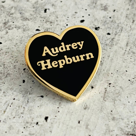 Audrey Hepburn Heart Enamel Lapel Pin, classic movies: Black gold