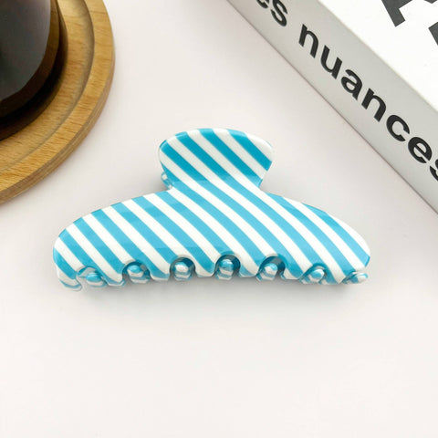 Blue Striped Hair Claw Clip, Acetate Bright Color Hair Clip