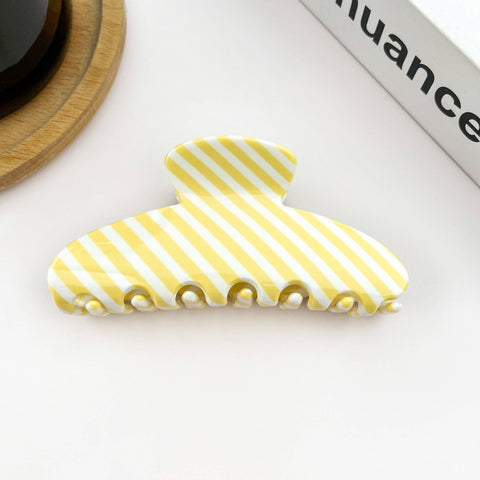 Yellow Striped Hair Claw Clip, Acetate Bright Color Hair Clip