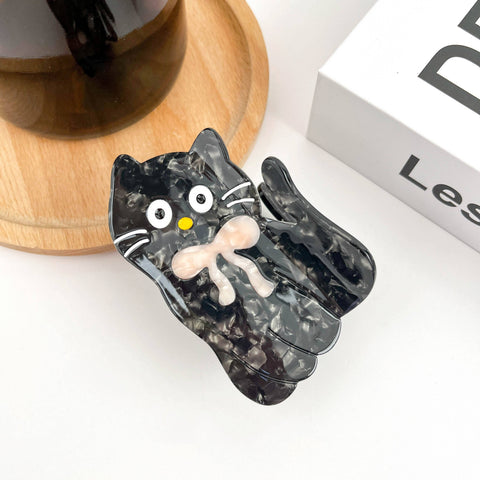 Tilt Head Cat Hair Clip, Acetate Claw Clip: Black