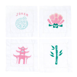 Mahjong Embroidered Cocktail Napkin Set, 4-Piece Cotton