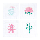 Mahjong Embroidered Cocktail Napkin Set, 4-Piece Cotton