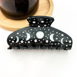 Black Starry Night Hair Claw, Crescent & Full Moon Hair Clip: Black
