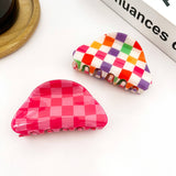 Checkerboard Semicircular Claw Clip, Classic Hair Clip: Multi-Colored