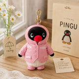 Pingu Raincoat Plush Keychain Pink