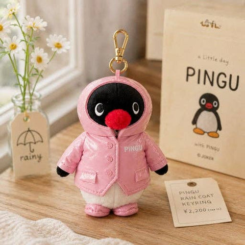 Pingu Raincoat Plush Keychain Pink