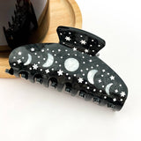 Black Starry Night Hair Claw, Crescent & Full Moon Hair Clip: Black