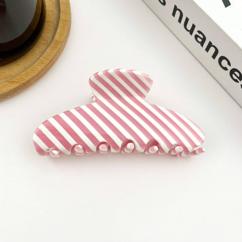 Pink Striped Hair Claw Clip, Acetate Bright Color Hair Clip