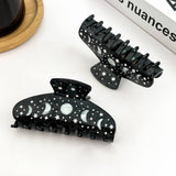 Black Starry Night Hair Claw, Crescent & Full Moon Hair Clip: Black