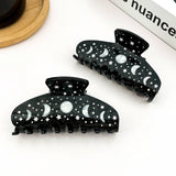 Black Starry Night Hair Claw, Crescent & Full Moon Hair Clip: Black