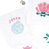 Mahjong Embroidered Cocktail Napkin Set, 4-Piece Cotton