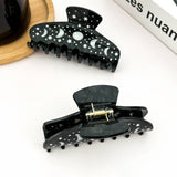 Black Starry Night Hair Claw, Crescent & Full Moon Hair Clip: Black