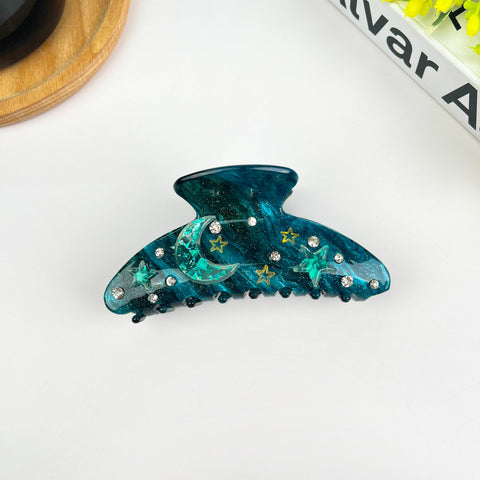 4.1'' Moon Claw Clip,Star Hair Clip: Green