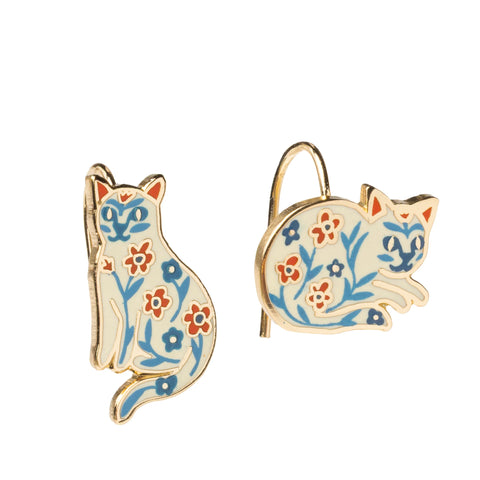 Floral Cats Drop Earrings