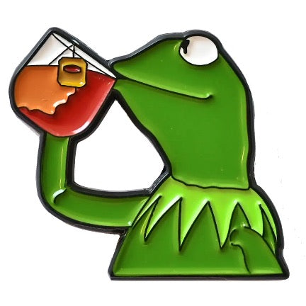 Kermit drinking tea enamel pin