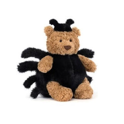 Plush toy bear dressed as a spider on a white background by Jellycat
