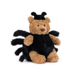 Plush toy bear dressed as a spider on a white background by Jellycat
