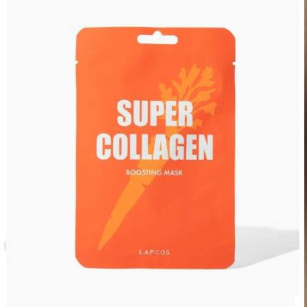 Orange 'Super Collagen' mask packaging with brand name on a white background