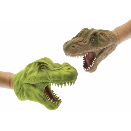 Dino hand puppets in green and brown