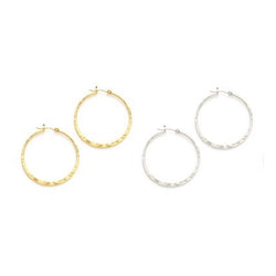  1.5" hammered hoops in silver and gold plate