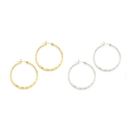  1.5" hammered hoops in silver and gold plate