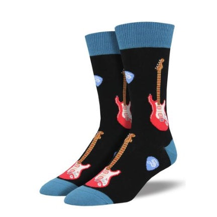 Mens guitar crew socks black