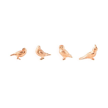Cast bird magnets rose gold plated set of four