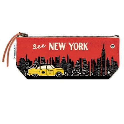 See NY skyline with taxi on canvas  zippered pencil pouch