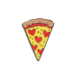 pizza slice enamel pin with heart shaped pepperoni by the Found