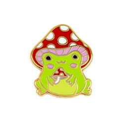 Mushroom Frog enamel pin with gold