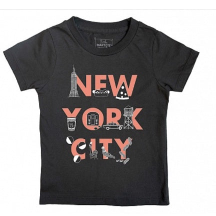 NYC FONT toddler tee in charcoal grey with red letters