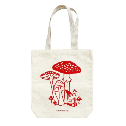 gnome and red mushroom tote bag