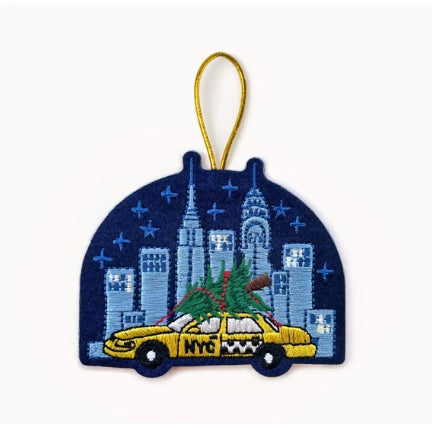 NYC taxi embroidered tree ornament